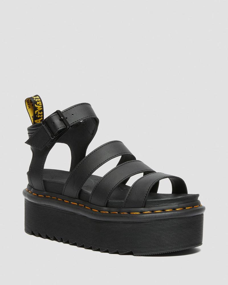 Dr Martens Blaire Hydro Læder Platform Sandaler Med Rem Dame Sort | DK 325MQZ